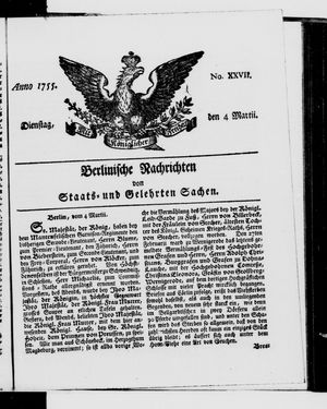 Berlinische Nachrichten von Staats- und gelehrten Sachen vom 04.03.1755
