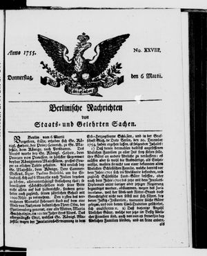 Berlinische Nachrichten von Staats- und gelehrten Sachen vom 06.03.1755
