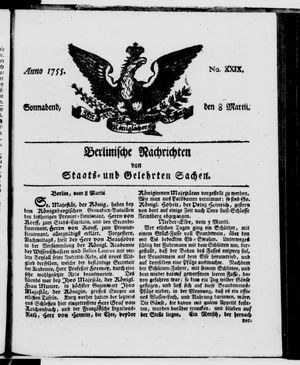Berlinische Nachrichten von Staats- und gelehrten Sachen vom 08.03.1755