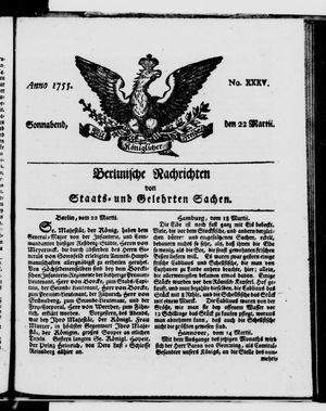 Berlinische Nachrichten von Staats- und gelehrten Sachen vom 22.03.1755