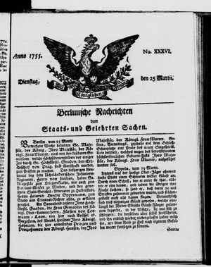 Berlinische Nachrichten von Staats- und gelehrten Sachen vom 25.03.1755