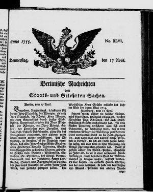 Berlinische Nachrichten von Staats- und gelehrten Sachen vom 17.04.1755