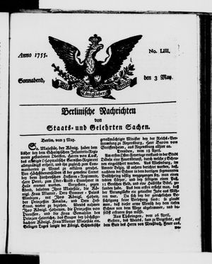Berlinische Nachrichten von Staats- und gelehrten Sachen vom 03.05.1755