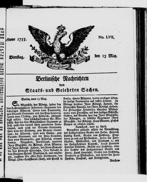 Berlinische Nachrichten von Staats- und gelehrten Sachen vom 13.05.1755