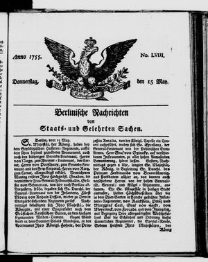 Berlinische Nachrichten von Staats- und gelehrten Sachen vom 15.05.1755