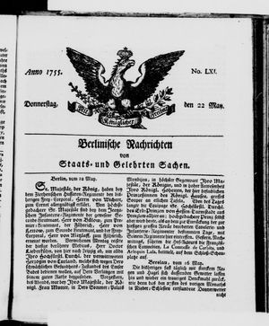 Berlinische Nachrichten von Staats- und gelehrten Sachen vom 22.05.1755