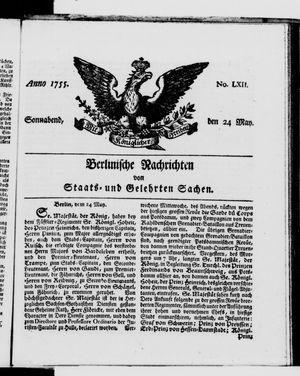 Berlinische Nachrichten von Staats- und gelehrten Sachen vom 24.05.1755