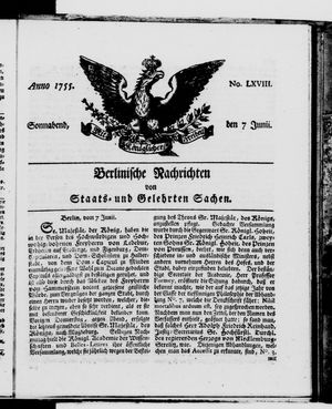 Berlinische Nachrichten von Staats- und gelehrten Sachen vom 07.06.1755