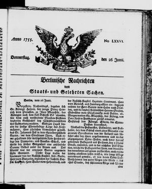 Berlinische Nachrichten von Staats- und gelehrten Sachen vom 26.06.1755