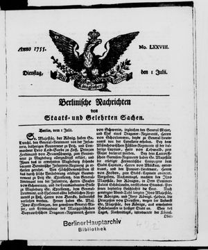 Berlinische Nachrichten von Staats- und gelehrten Sachen vom 01.07.1755
