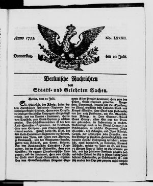 Berlinische Nachrichten von Staats- und gelehrten Sachen vom 10.07.1755