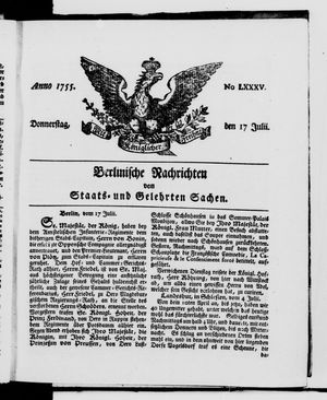 Berlinische Nachrichten von Staats- und gelehrten Sachen vom 17.07.1755