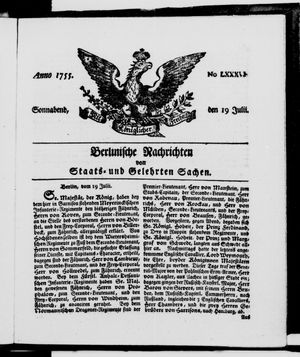 Berlinische Nachrichten von Staats- und gelehrten Sachen vom 19.07.1755