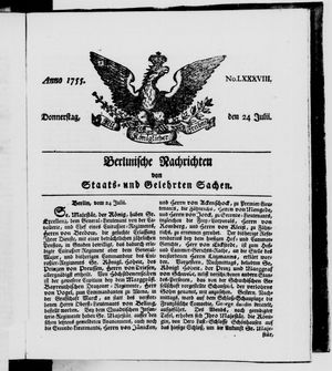 Berlinische Nachrichten von Staats- und gelehrten Sachen vom 24.07.1755
