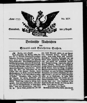 Berlinische Nachrichten von Staats- und gelehrten Sachen vom 09.08.1755