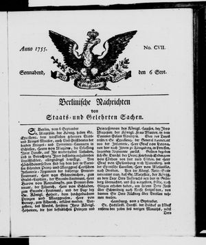 Berlinische Nachrichten von Staats- und gelehrten Sachen vom 06.09.1755