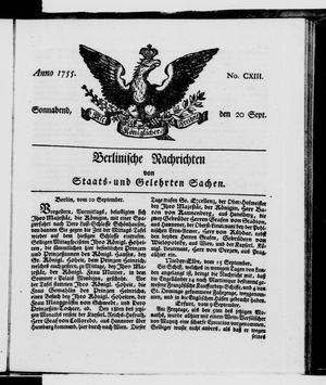 Berlinische Nachrichten von Staats- und gelehrten Sachen vom 20.09.1755