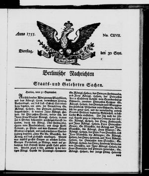 Berlinische Nachrichten von Staats- und gelehrten Sachen vom 30.09.1755