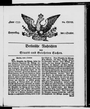 Berlinische Nachrichten von Staats- und gelehrten Sachen vom 02.10.1755