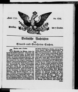 Berlinische Nachrichten von Staats- und gelehrten Sachen vom 07.10.1755