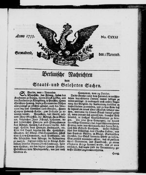 Berlinische Nachrichten von Staats- und gelehrten Sachen vom 01.11.1755