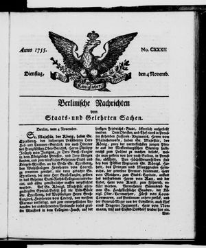 Berlinische Nachrichten von Staats- und gelehrten Sachen vom 04.11.1755