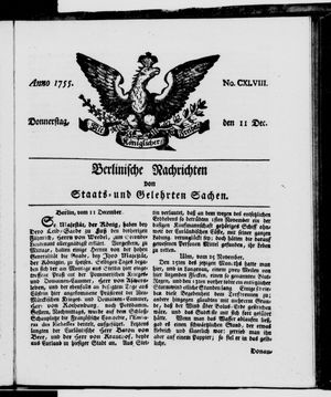 Berlinische Nachrichten von Staats- und gelehrten Sachen vom 11.12.1755