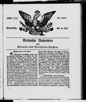 Berlinische Nachrichten von Staats- und gelehrten Sachen vom 25.12.1755