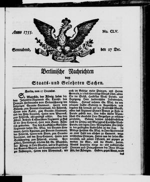 Berlinische Nachrichten von Staats- und gelehrten Sachen vom 27.12.1755