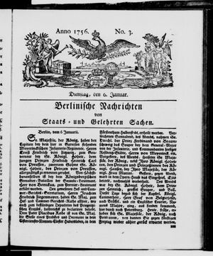 Berlinische Nachrichten von Staats- und gelehrten Sachen vom 06.01.1756