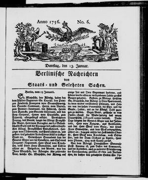 Berlinische Nachrichten von Staats- und gelehrten Sachen vom 13.01.1756