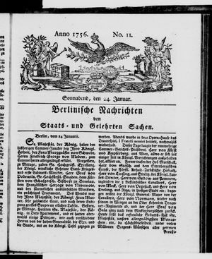 Berlinische Nachrichten von Staats- und gelehrten Sachen vom 24.01.1756