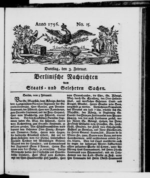 Berlinische Nachrichten von Staats- und gelehrten Sachen vom 03.02.1756