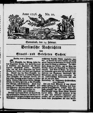 Berlinische Nachrichten von Staats- und gelehrten Sachen on Feb 14, 1756