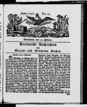 Berlinische Nachrichten von Staats- und gelehrten Sachen on Feb 21, 1756