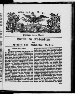Berlinische Nachrichten von Staats- und gelehrten Sachen vom 09.03.1756