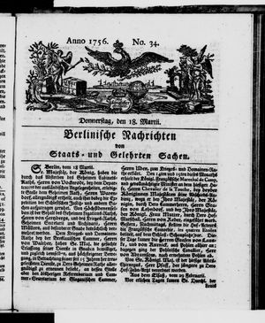 Berlinische Nachrichten von Staats- und gelehrten Sachen on Mar 18, 1756