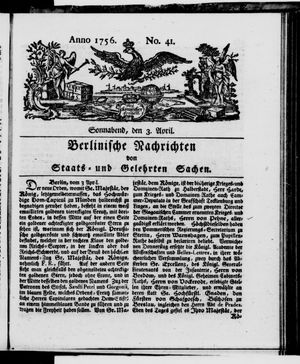Berlinische Nachrichten von Staats- und gelehrten Sachen vom 03.04.1756