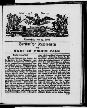 Berlinische Nachrichten von Staats- und gelehrten Sachen vom 29.04.1756
