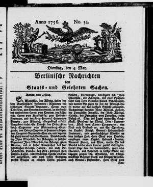 Berlinische Nachrichten von Staats- und gelehrten Sachen vom 04.05.1756
