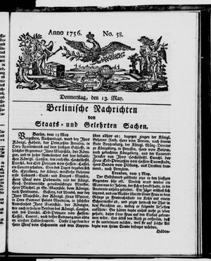Berlinische Nachrichten von Staats- und gelehrten Sachen vom 13.05.1756