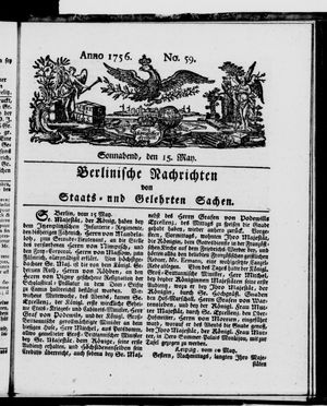 Berlinische Nachrichten von Staats- und gelehrten Sachen vom 15.05.1756