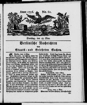 Berlinische Nachrichten von Staats- und gelehrten Sachen vom 18.05.1756