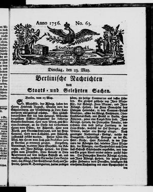 Berlinische Nachrichten von Staats- und gelehrten Sachen vom 25.05.1756