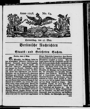 Berlinische Nachrichten von Staats- und gelehrten Sachen vom 27.05.1756