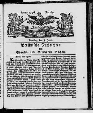 Berlinische Nachrichten von Staats- und gelehrten Sachen vom 08.06.1756