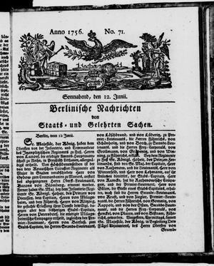 Berlinische Nachrichten von Staats- und gelehrten Sachen vom 12.06.1756