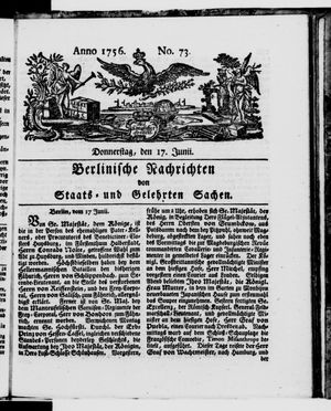 Berlinische Nachrichten von Staats- und gelehrten Sachen vom 17.06.1756