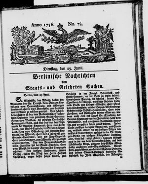 Berlinische Nachrichten von Staats- und gelehrten Sachen vom 29.06.1756