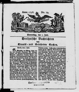 Berlinische Nachrichten von Staats- und gelehrten Sachen vom 01.07.1756